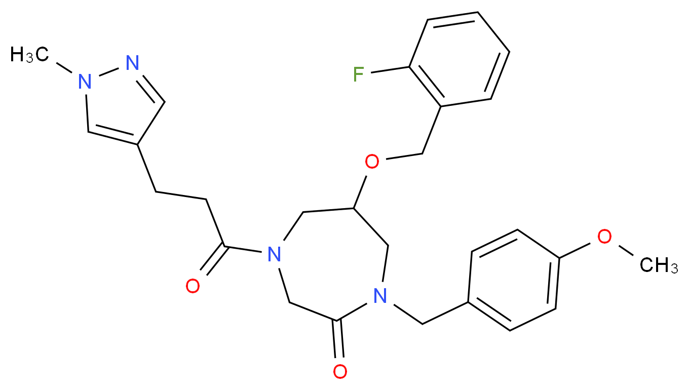 6-[(2-fluorobenzyl)oxy]-1-(4-methoxybenzyl)-4-[3-(1-methyl-1H-pyrazol-4-yl)propanoyl]-1,4-diazepan-2-one_分子结构_CAS_)