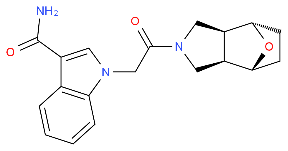 1-{2-[(1R*,2R*,6S*,7S*)-10-oxa-4-azatricyclo[5.2.1.0~2,6~]dec-4-yl]-2-oxoethyl}-1H-indole-3-carboxamide_分子结构_CAS_)