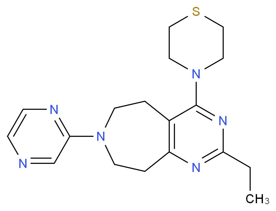 2-ethyl-7-pyrazin-2-yl-4-thiomorpholin-4-yl-6,7,8,9-tetrahydro-5H-pyrimido[4,5-d]azepine_分子结构_CAS_)