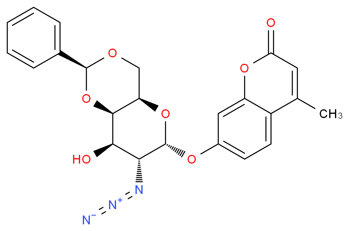 7-{[(2S,4aR,6R,7R,8R,8aR)-7-azido-8-hydroxy-2-phenyl-hexahydro-2H-pyrano[3,2-d][1,3]dioxin-6-yl]oxy}-4-methyl-2H-chromen-2-one_分子结构_CAS_1147438-59-2