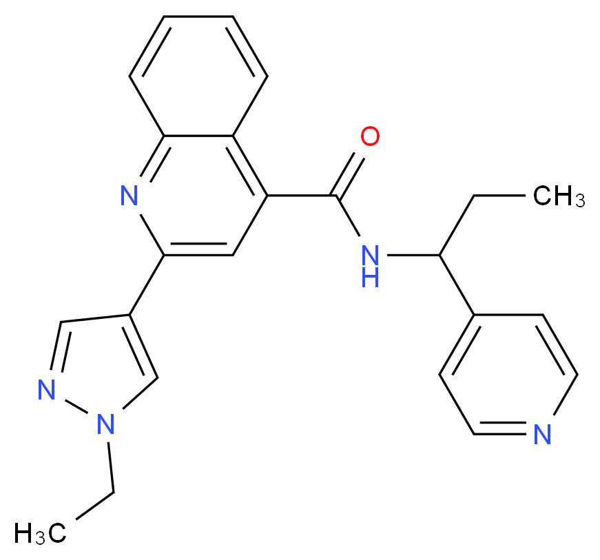 2-(1-ethyl-1H-pyrazol-4-yl)-N-(1-pyridin-4-ylpropyl)quinoline-4-carboxamide_分子结构_CAS_)