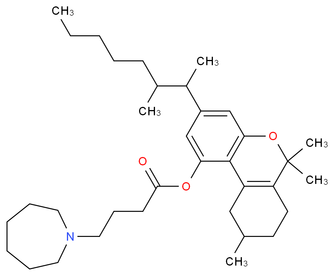 6,6,9-trimethyl-3-(3-methyloctan-2-yl)-6H,7H,8H,9H,10H-cyclohexa[c]chromen-1-yl 4-(azepan-1-yl)butanoate_分子结构_CAS_58019-65-1