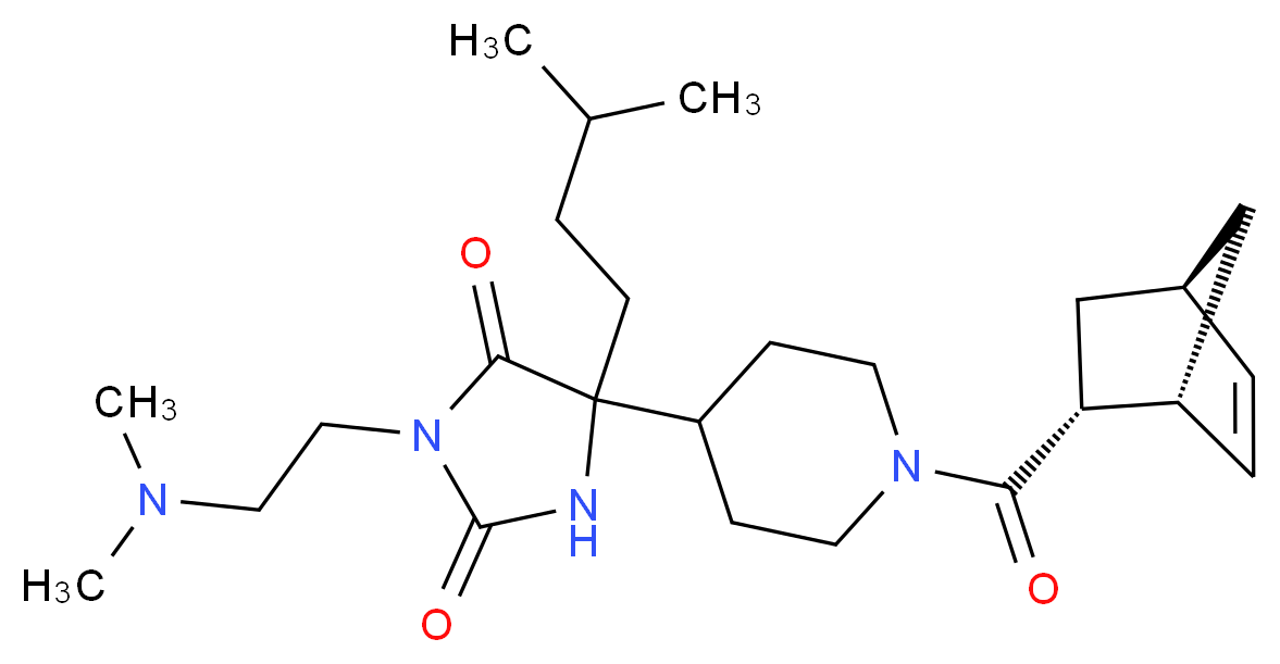 5-{1-[(1R*,2R*,4R*)-bicyclo[2.2.1]hept-5-en-2-ylcarbonyl]-4-piperidinyl}-3-[2-(dimethylamino)ethyl]-5-(3-methylbutyl)-2,4-imidazolidinedione_分子结构_CAS_)
