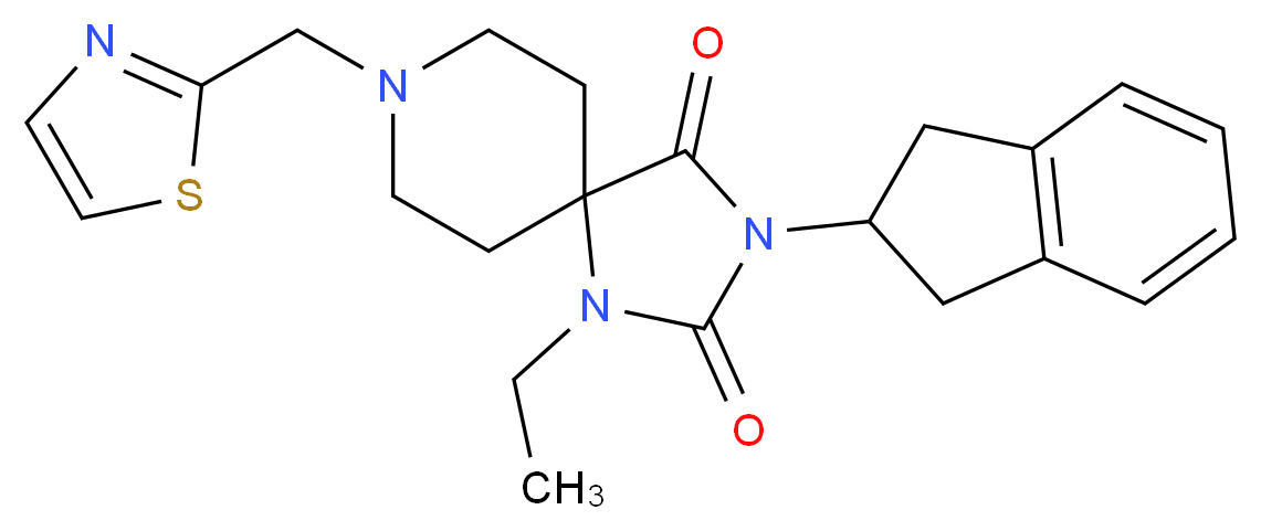 3-(2,3-dihydro-1H-inden-2-yl)-1-ethyl-8-(1,3-thiazol-2-ylmethyl)-1,3,8-triazaspiro[4.5]decane-2,4-dione_分子结构_CAS_)