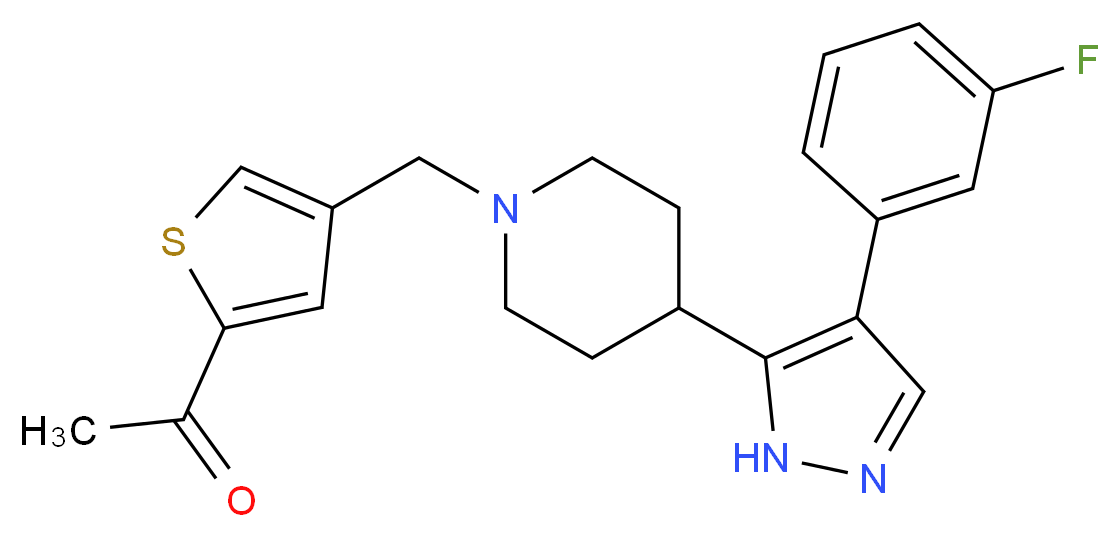 1-[4-({4-[4-(3-fluorophenyl)-1H-pyrazol-5-yl]piperidin-1-yl}methyl)-2-thienyl]ethanone_分子结构_CAS_)