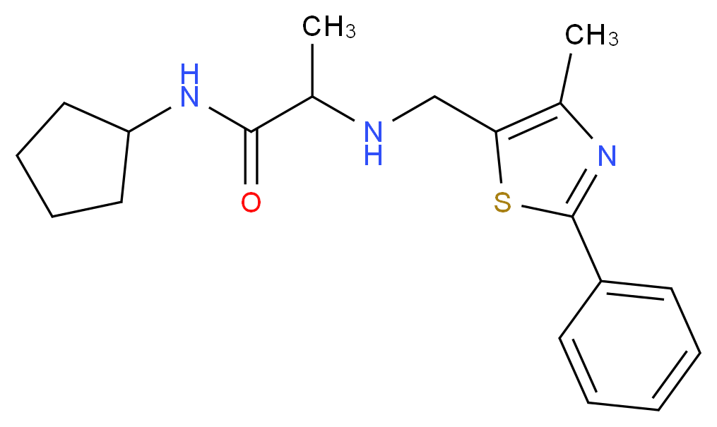 N-cyclopentyl-2-{[(4-methyl-2-phenyl-1,3-thiazol-5-yl)methyl]amino}propanamide_分子结构_CAS_)
