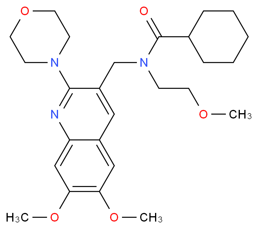 N-{[6,7-dimethoxy-2-(4-morpholinyl)-3-quinolinyl]methyl}-N-(2-methoxyethyl)cyclohexanecarboxamide_分子结构_CAS_)