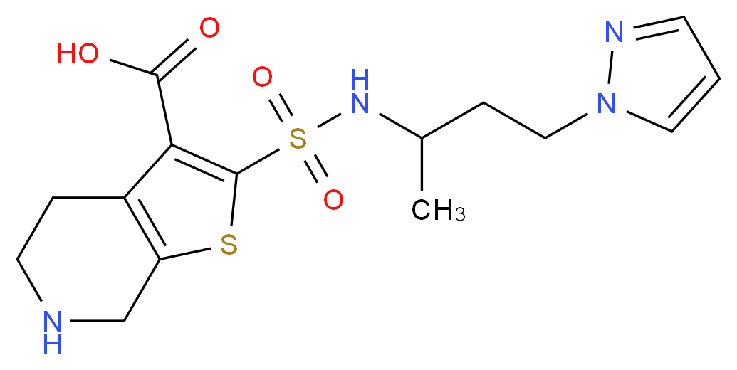 2-({[1-methyl-3-(1H-pyrazol-1-yl)propyl]amino}sulfonyl)-4,5,6,7-tetrahydrothieno[2,3-c]pyridine-3-carboxylic acid_分子结构_CAS_)