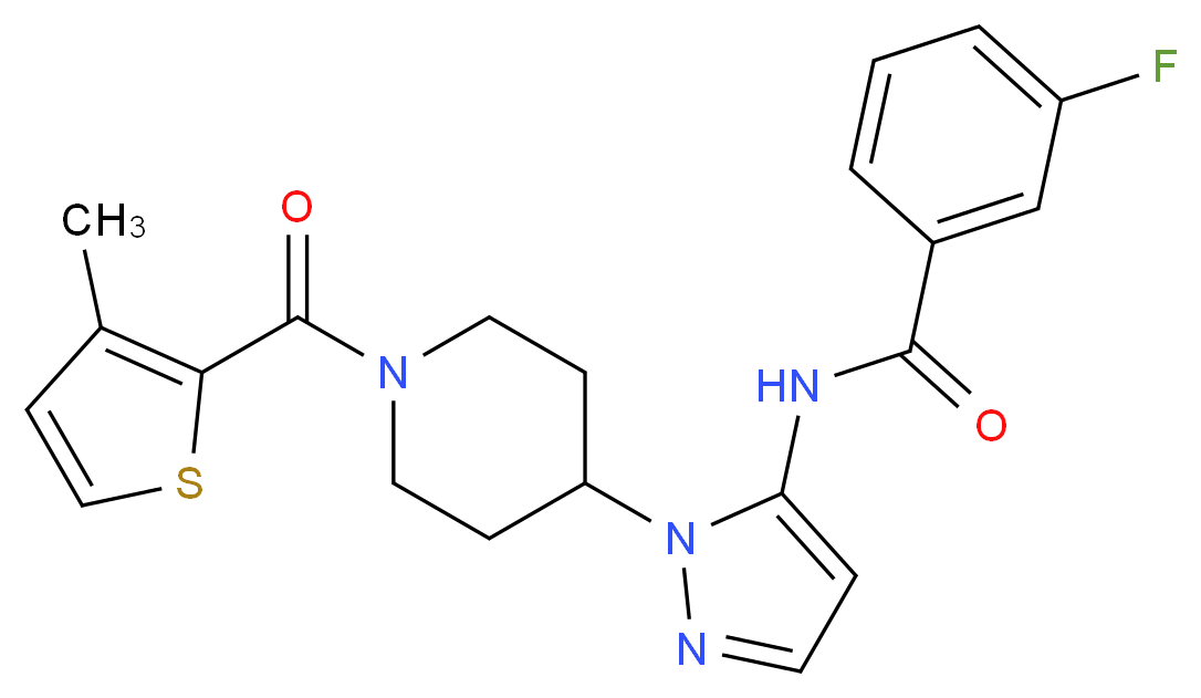 3-fluoro-N-(1-{1-[(3-methyl-2-thienyl)carbonyl]-4-piperidinyl}-1H-pyrazol-5-yl)benzamide_分子结构_CAS_)
