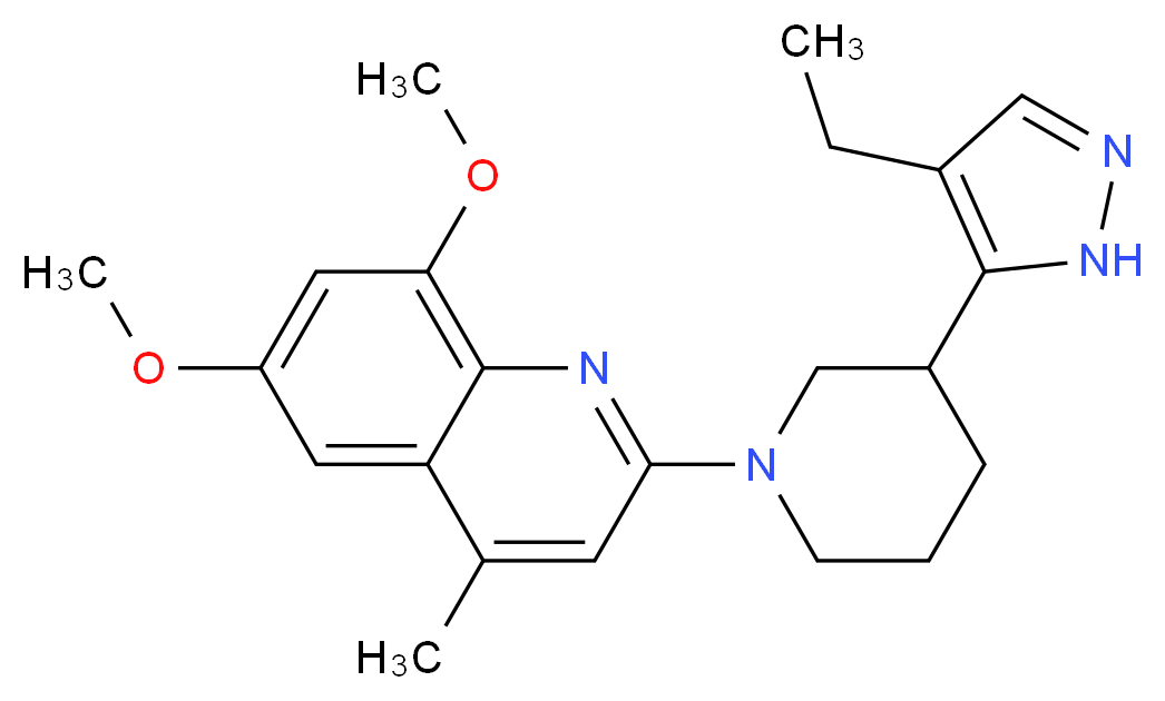 2-[3-(4-ethyl-1H-pyrazol-5-yl)piperidin-1-yl]-6,8-dimethoxy-4-methylquinoline_分子结构_CAS_)