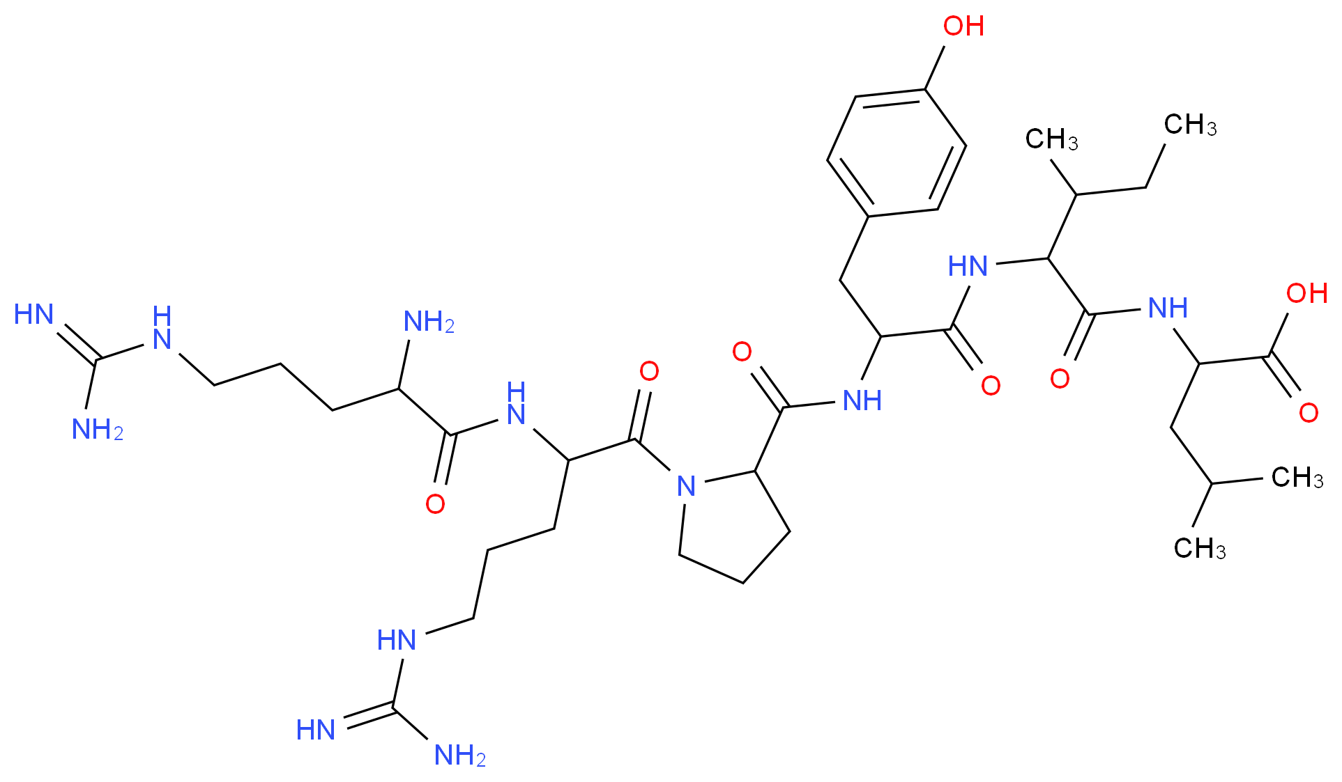 2-{2-[2-({1-[2-(2-amino-5-carbamimidamidopentanamido)-5-carbamimidamidopentanoyl]pyrrolidin-2-yl}formamido)-3-(4-hydroxyphenyl)propanamido]-3-methylpentanamido}-4-methylpentanoic acid_分子结构_CAS_60482-95-3