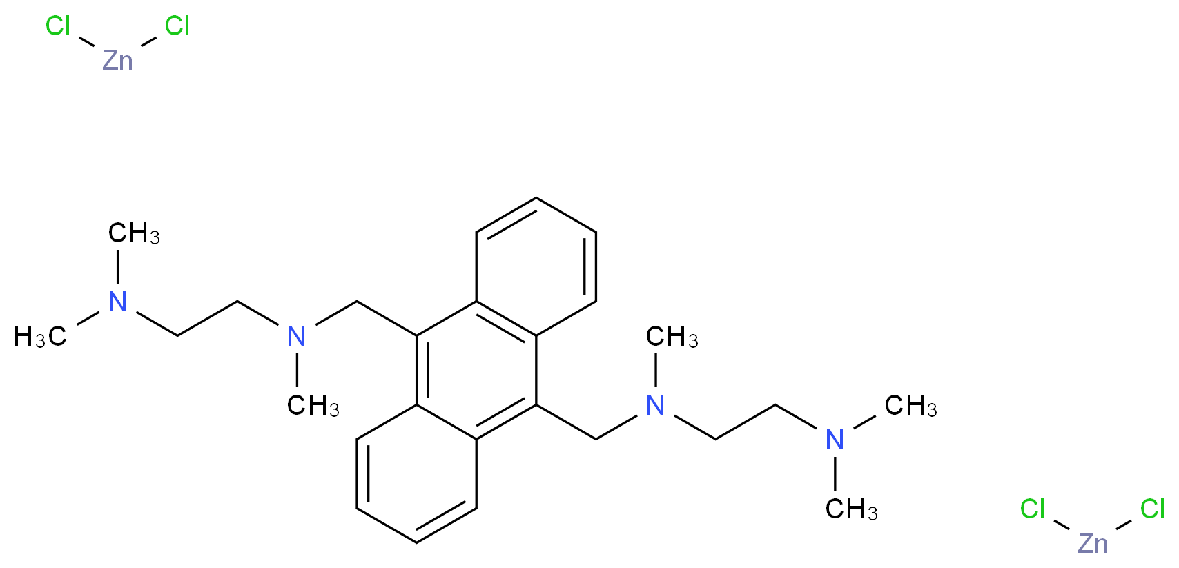 N,N′-Bis(2-dimethylaminoethyl)-N,N′-dimethyl-9,10-anthracenedimethanamine biszinc chloride complex_分子结构_CAS_106682-14-8)