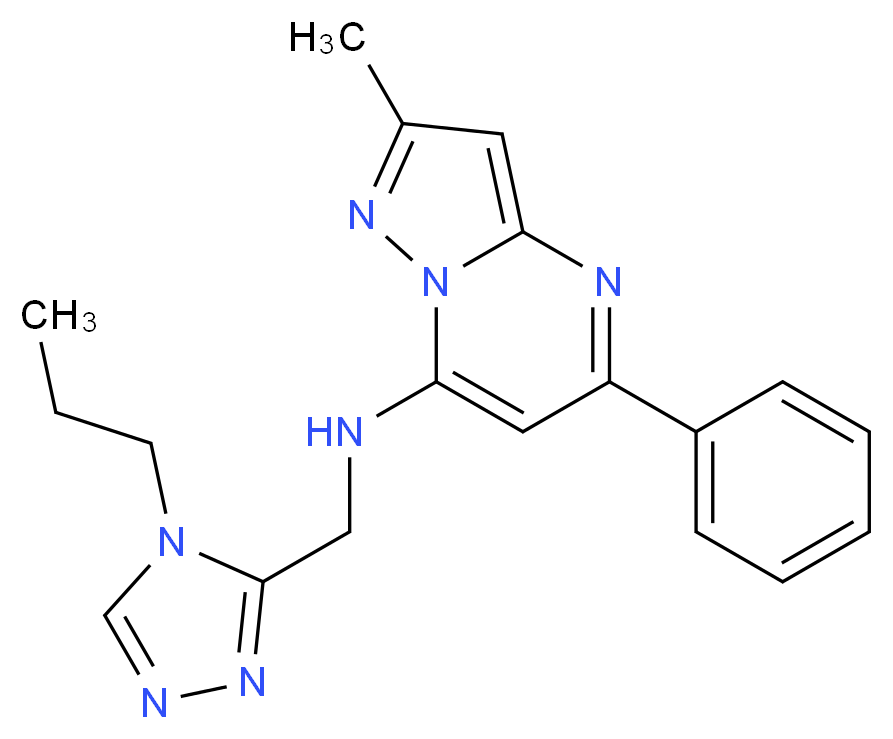 2-methyl-5-phenyl-N-[(4-propyl-4H-1,2,4-triazol-3-yl)methyl]pyrazolo[1,5-a]pyrimidin-7-amine_分子结构_CAS_)