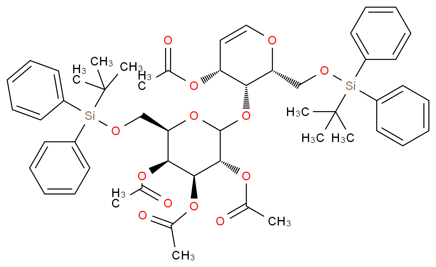 (2R,3R,4R)-2-{[(tert-butyldiphenylsilyl)oxy]methyl}-3-{[(3R,4S,5S,6R)-3,4,5-tris(acetyloxy)-6-{[(tert-butyldiphenylsilyl)oxy]methyl}oxan-2-yl]oxy}-3,4-dihydro-2H-pyran-4-yl acetate_分子结构_CAS_308103-45-9