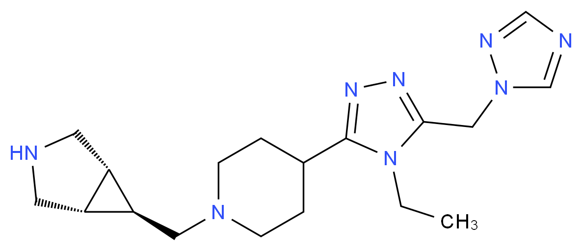 (1R*,5S*,6r)-6-({4-[4-ethyl-5-(1H-1,2,4-triazol-1-ylmethyl)-4H-1,2,4-triazol-3-yl]piperidin-1-yl}methyl)-3-azabicyclo[3.1.0]hexane_分子结构_CAS_)