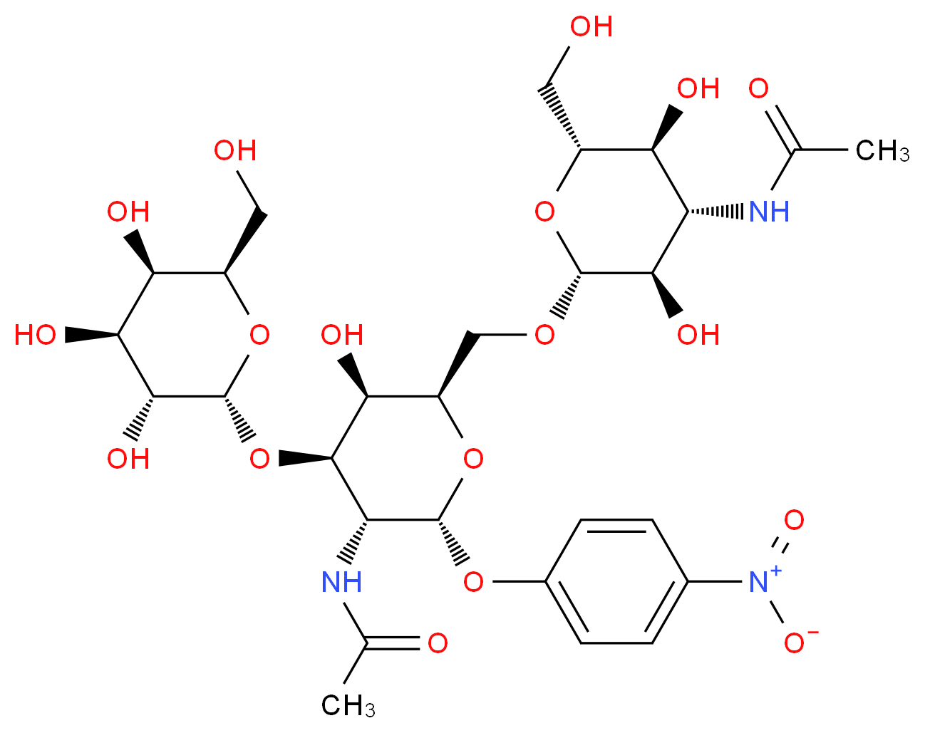 N-[(2R,3R,4S,5S,6R)-2-{[(2R,3R,4R,5R,6R)-5-acetamido-3-hydroxy-6-(4-nitrophenoxy)-4-{[(2S,3R,4S,5R,6R)-3,4,5-trihydroxy-6-(hydroxymethyl)oxan-2-yl]oxy}oxan-2-yl]methoxy}-3,5-dihydroxy-6-(hydroxymethyl)oxan-4-yl]acetamide_分子结构_CAS_139459-55-5