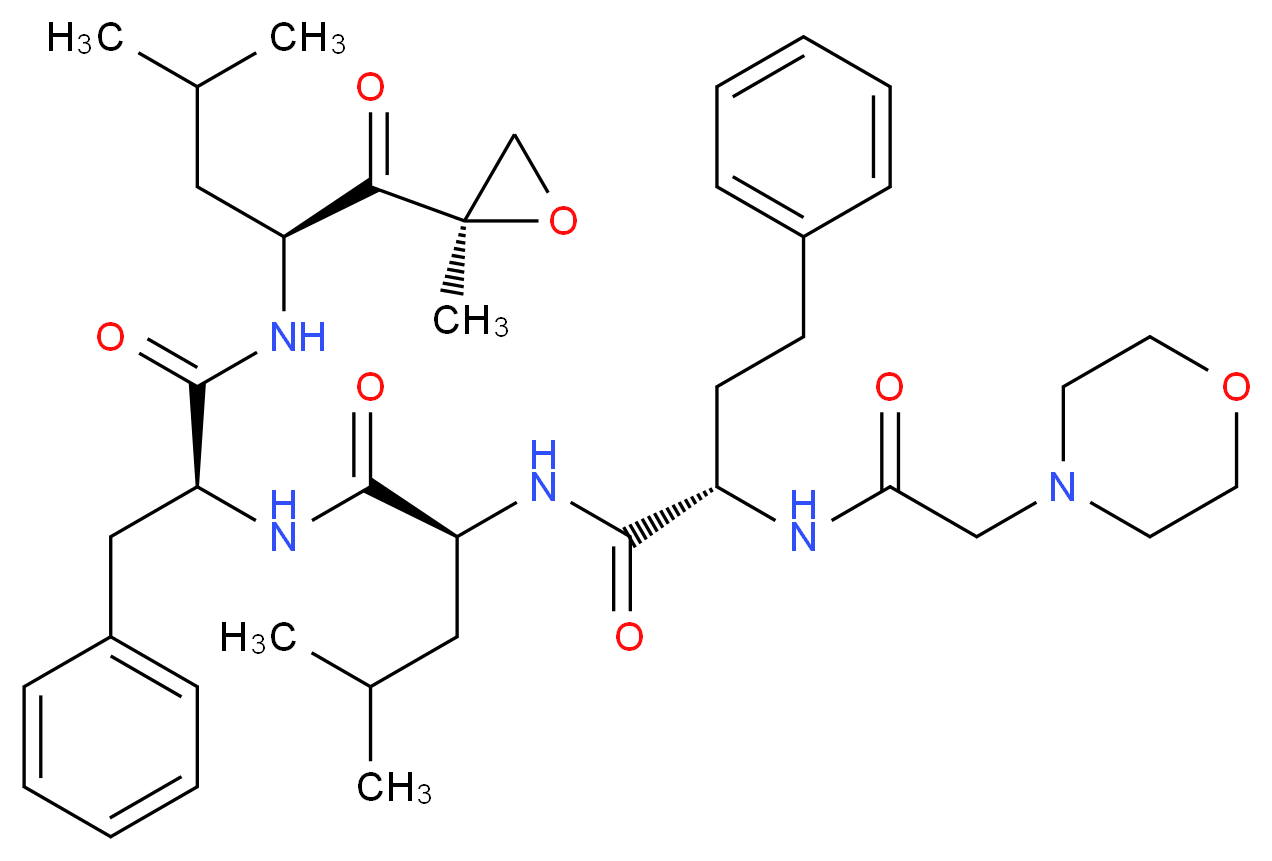 (2S)-4-methyl-N-[(1S)-1-{[(2S)-4-methyl-1-[(2R)-2-methyloxiran-2-yl]-1-oxopentan-2-yl]carbamoyl}-2-phenylethyl]-2-[(2S)-2-[2-(morpholin-4-yl)acetamido]-4-phenylbutanamido]pentanamide_分子结构_CAS_868540-17-4