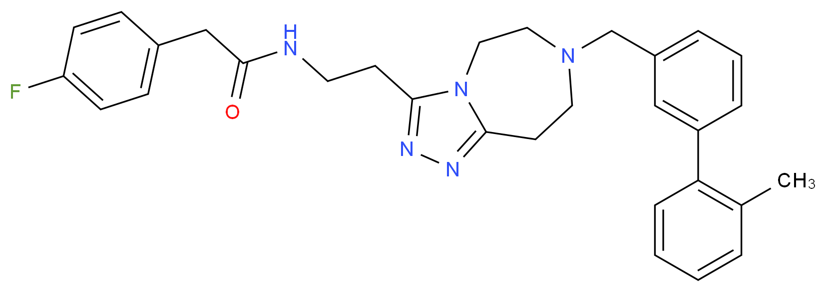 2-(4-fluorophenyl)-N-(2-{7-[(2'-methyl-3-biphenylyl)methyl]-6,7,8,9-tetrahydro-5H-[1,2,4]triazolo[4,3-d][1,4]diazepin-3-yl}ethyl)acetamide_分子结构_CAS_)