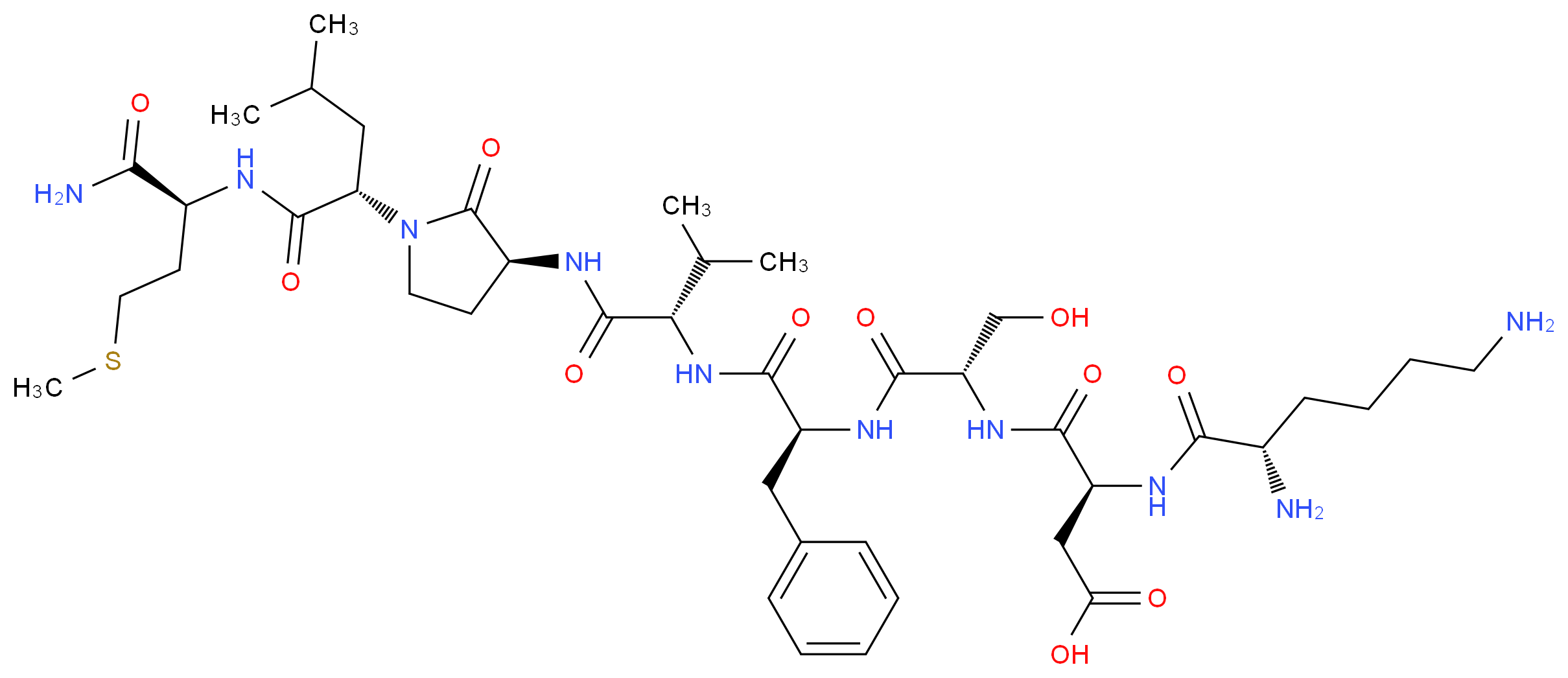 (3S)-3-{[(1S)-1-{[(1S)-1-{[(1S)-1-{[(3S)-1-[(1S)-1-{[(1S)-1-carbamoyl-3-(methylsulfanyl)propyl]carbamoyl}-3-methylbutyl]-2-oxopyrrolidin-3-yl]carbamoyl}-2-methylpropyl]carbamoyl}-2-phenylethyl]carbamoyl}-2-hydroxyethyl]carbamoyl}-3-[(2S)-2,6-diaminohexanamido]propanoic acid_分子结构_CAS_137593-52-3