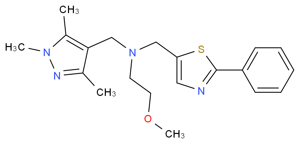 (2-methoxyethyl)[(2-phenyl-1,3-thiazol-5-yl)methyl][(1,3,5-trimethyl-1H-pyrazol-4-yl)methyl]amine_分子结构_CAS_)