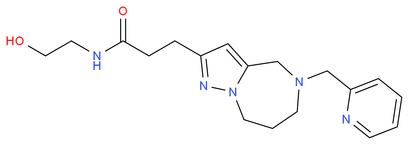 N-(2-hydroxyethyl)-3-[5-(2-pyridinylmethyl)-5,6,7,8-tetrahydro-4H-pyrazolo[1,5-a][1,4]diazepin-2-yl]propanamide_分子结构_CAS_)