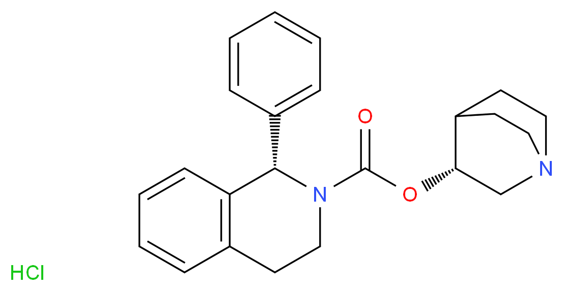 (3R)-1-azabicyclo[2.2.2]octan-3-yl (1S)-1-phenyl-1,2,3,4-tetrahydroisoquinoline-2-carboxylate hydrochloride_分子结构_CAS_242478-38-2