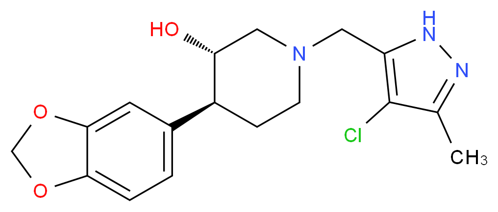 (3S*,4S*)-4-(1,3-benzodioxol-5-yl)-1-[(4-chloro-3-methyl-1H-pyrazol-5-yl)methyl]piperidin-3-ol_分子结构_CAS_)