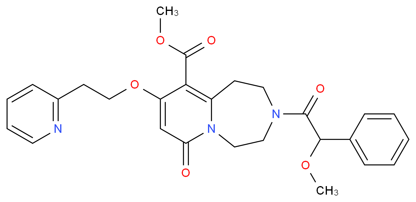 methyl 3-[methoxy(phenyl)acetyl]-7-oxo-9-[2-(2-pyridinyl)ethoxy]-1,2,3,4,5,7-hexahydropyrido[1,2-d][1,4]diazepine-10-carboxylate_分子结构_CAS_)