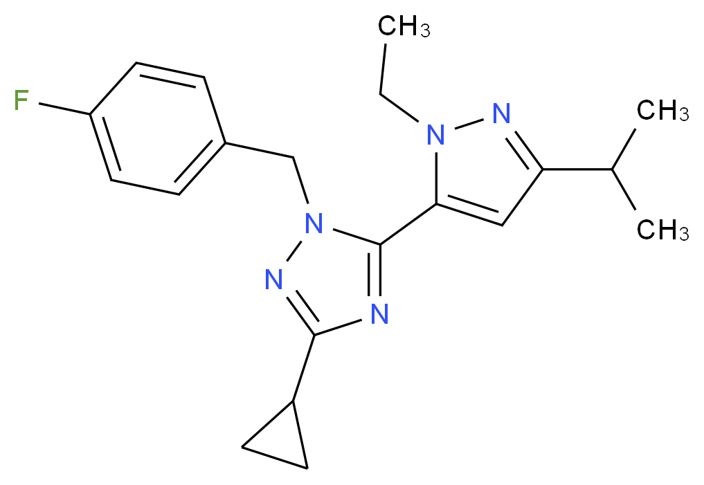 3-cyclopropyl-5-(1-ethyl-3-isopropyl-1H-pyrazol-5-yl)-1-(4-fluorobenzyl)-1H-1,2,4-triazole_分子结构_CAS_)