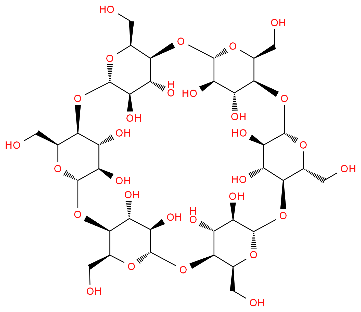 Alpha-Cyclodextrin (Cyclohexa-Amylose)_分子结构_CAS_10016-20-3)