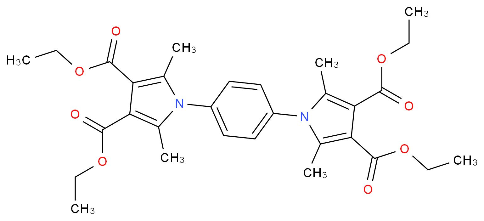 3,4-diethyl 1-{4-[3,4-bis(ethoxycarbonyl)-2,5-dimethyl-1H-pyrrol-1-yl]phenyl}-2,5-dimethyl-1H-pyrrole-3,4-dicarboxylate_分子结构_CAS_83607-08-3