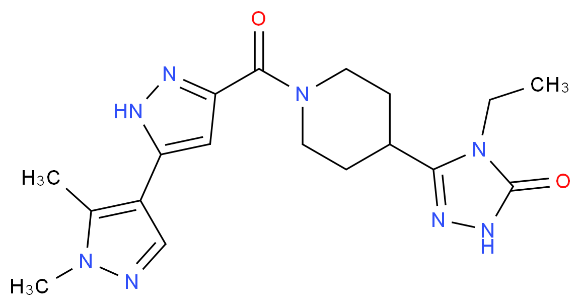 5-{1-[(1',5'-dimethyl-1'H,2H-3,4'-bipyrazol-5-yl)carbonyl]piperidin-4-yl}-4-ethyl-2,4-dihydro-3H-1,2,4-triazol-3-one_分子结构_CAS_)