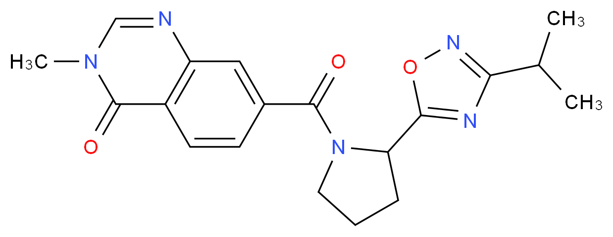 7-{[2-(3-isopropyl-1,2,4-oxadiazol-5-yl)-1-pyrrolidinyl]carbonyl}-3-methyl-4(3H)-quinazolinone_分子结构_CAS_)