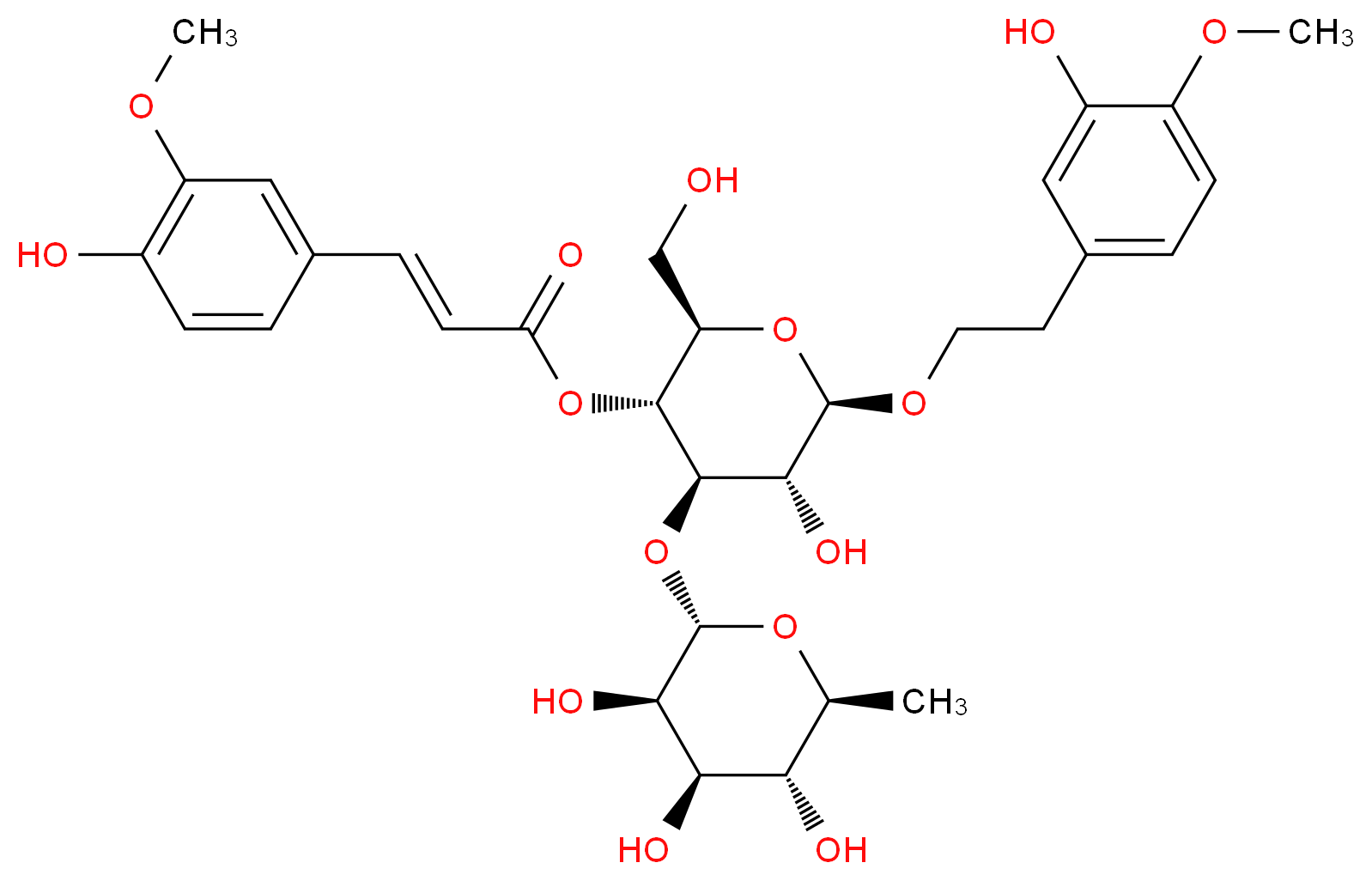 (2R,3R,4R,5R,6R)-5-hydroxy-6-[2-(3-hydroxy-4-methoxyphenyl)ethoxy]-2-(hydroxymethyl)-4-{[(2S,3R,4R,5R,6S)-3,4,5-trihydroxy-6-methyloxan-2-yl]oxy}oxan-3-yl (2E)-3-(4-hydroxy-3-methoxyphenyl)prop-2-enoate_分子结构_CAS_67884-12-2