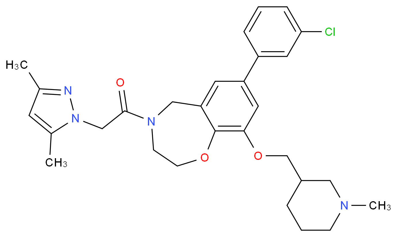7-(3-chlorophenyl)-4-[(3,5-dimethyl-1H-pyrazol-1-yl)acetyl]-9-[(1-methyl-3-piperidinyl)methoxy]-2,3,4,5-tetrahydro-1,4-benzoxazepine_分子结构_CAS_)