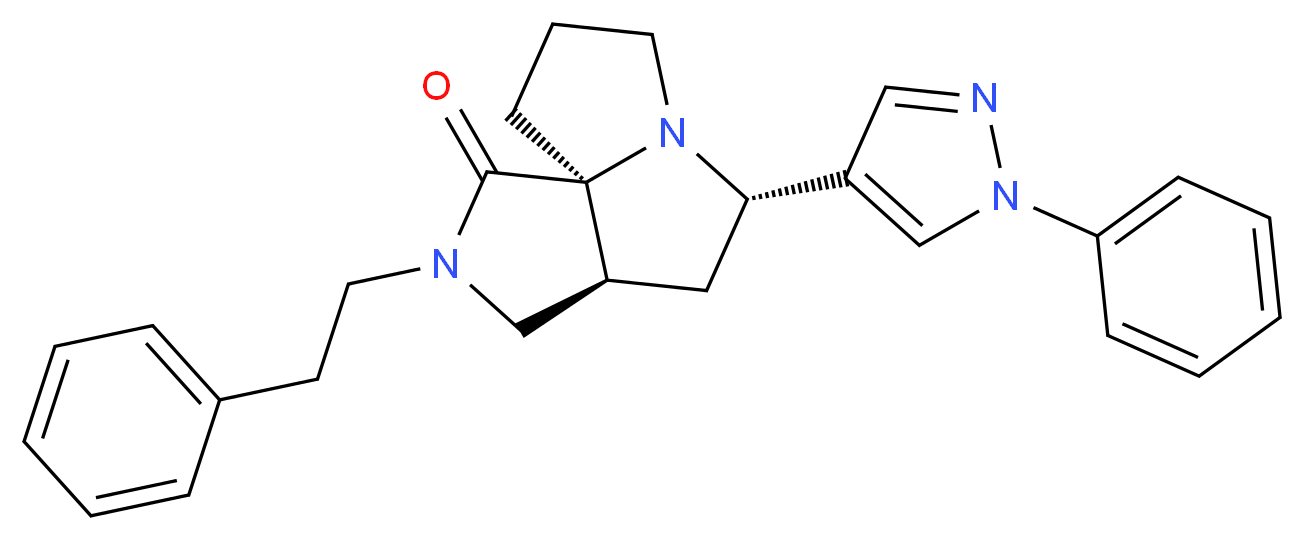 (3aS*,5S*,9aS*)-2-(2-phenylethyl)-5-(1-phenyl-1H-pyrazol-4-yl)hexahydro-7H-pyrrolo[3,4-g]pyrrolizin-1(2H)-one_分子结构_CAS_)