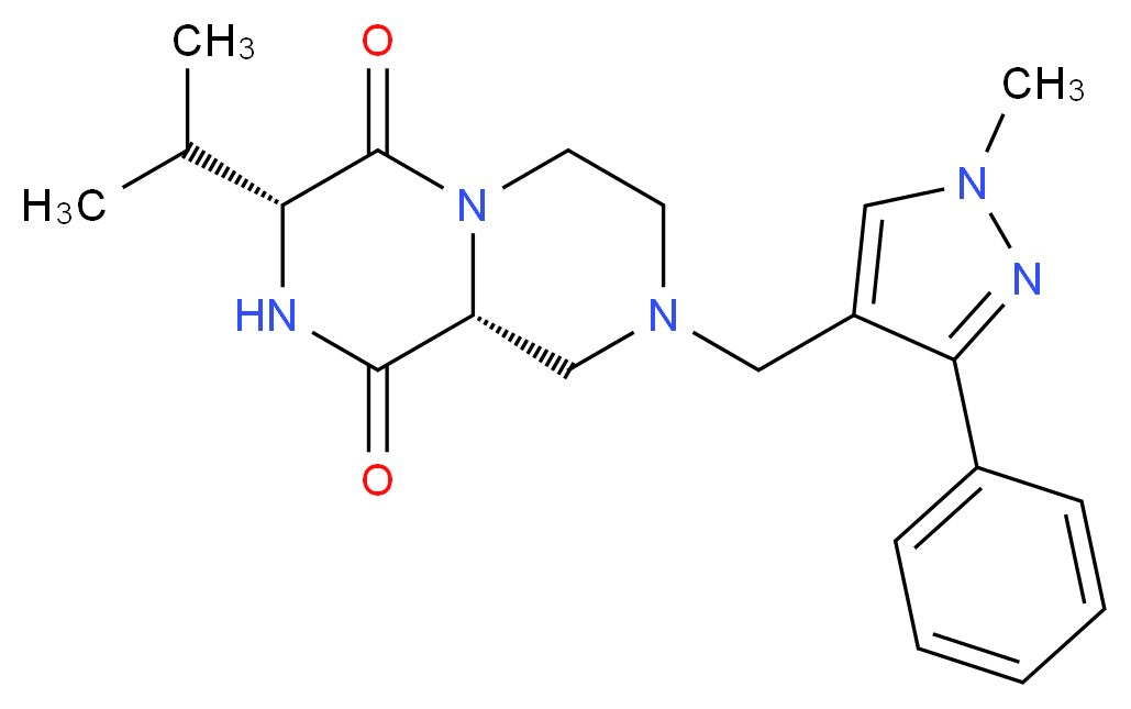 (3R,9aR)-3-isopropyl-8-[(1-methyl-3-phenyl-1H-pyrazol-4-yl)methyl]tetrahydro-2H-pyrazino[1,2-a]pyrazine-1,4(3H,6H)-dione_分子结构_CAS_)