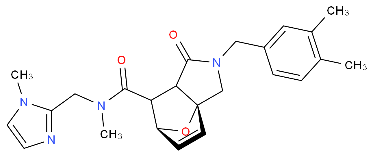 (3aR*,6S*)-2-(3,4-dimethylbenzyl)-N-methyl-N-[(1-methyl-1H-imidazol-2-yl)methyl]-1-oxo-1,2,3,6,7,7a-hexahydro-3a,6-epoxyisoindole-7-carboxamide_分子结构_CAS_)