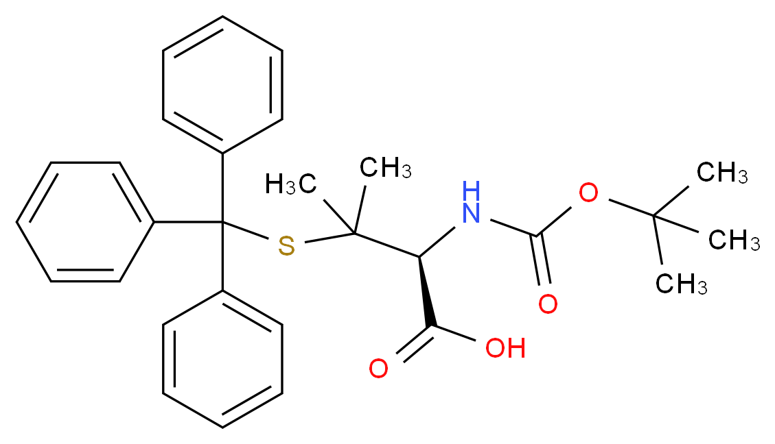 (2S)-2-{[(tert-butoxy)carbonyl]amino}-3-methyl-3-[(triphenylmethyl)sulfanyl]butanoic acid_分子结构_CAS_135592-14-2