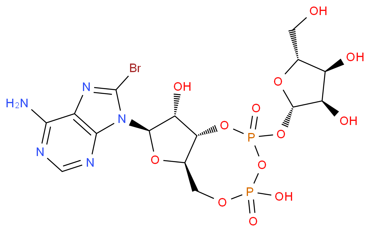 (6aR,8R,9R,9aS)-8-(6-amino-8-bromo-9H-purin-9-yl)-2-{[(2S,3R,4S,5R)-3,4-dihydroxy-5-(hydroxymethyl)oxolan-2-yl]oxy}-4,9-dihydroxy-hexahydro-2H-1,3,5,7,2$l^{5},4$l^{5}-furo[3,2-f][1,3,5,2$l^{5},4$l^{5}]trioxadiphosphocine-2,4-dione_分子结构_CAS_151898-26-9