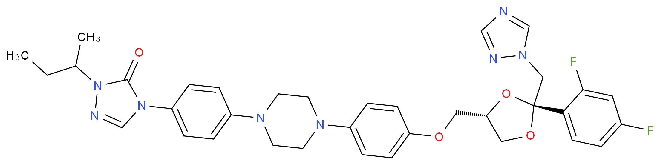 1-(butan-2-yl)-4-{4-[4-(4-{[(2R,4S)-2-(2,4-difluorophenyl)-2-[(1H-1,2,4-triazol-1-yl)methyl]-1,3-dioxolan-4-yl]methoxy}phenyl)piperazin-1-yl]phenyl}-4,5-dihydro-1H-1,2,4-triazol-5-one_分子结构_CAS_110588-57-3