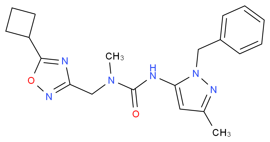N'-(1-benzyl-3-methyl-1H-pyrazol-5-yl)-N-[(5-cyclobutyl-1,2,4-oxadiazol-3-yl)methyl]-N-methylurea_分子结构_CAS_)