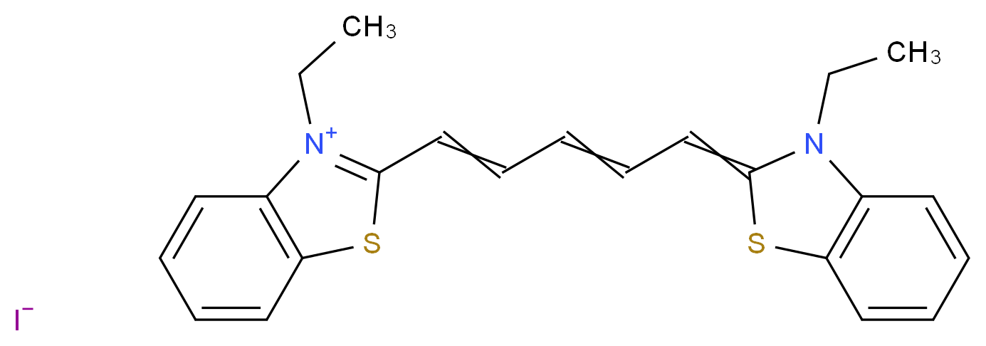 3-ethyl-2-[5-(3-ethyl-2,3-dihydro-1,3-benzothiazol-2-ylidene)penta-1,3-dien-1-yl]-1,3-benzothiazol-3-ium iodide_分子结构_CAS_514-73-8
