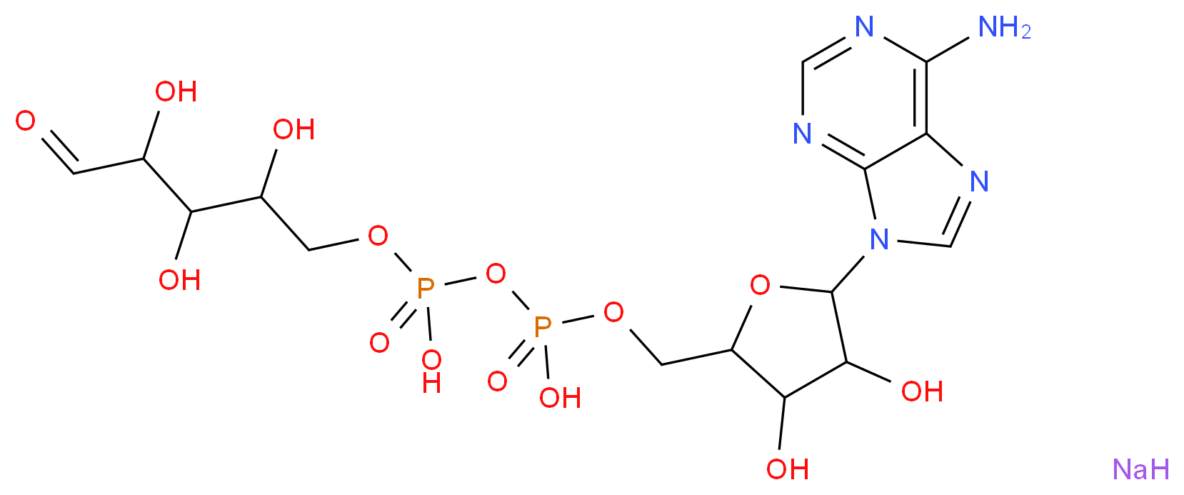 {[5-(6-amino-9H-purin-9-yl)-3,4-dihydroxyoxolan-2-yl]methoxy}({hydroxy[(2,3,4-trihydroxy-5-oxopentyl)oxy]phosphoryl}oxy)phosphinic acid sodium_分子结构_CAS_68414-18-6