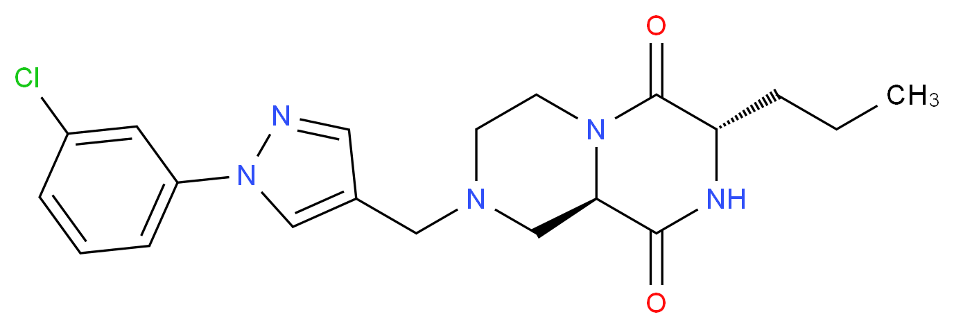 (3S,9aR)-8-{[1-(3-chlorophenyl)-1H-pyrazol-4-yl]methyl}-3-propyltetrahydro-2H-pyrazino[1,2-a]pyrazine-1,4(3H,6H)-dione_分子结构_CAS_)