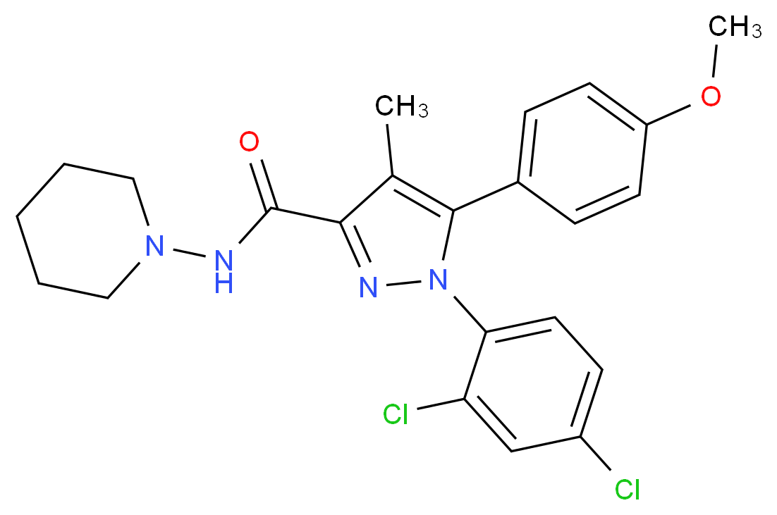 1-(2,4-dichlorophenyl)-5-(4-methoxyphenyl)-4-methyl-N-(piperidin-1-yl)-1H-pyrazole-3-carboxamide_分子结构_CAS_502486-89-7