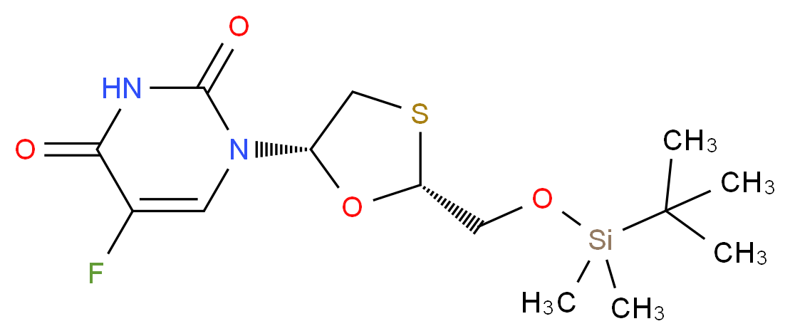 1-[(2R,5S)-2-{[(tert-butyldimethylsilyl)oxy]methyl}-1,3-oxathiolan-5-yl]-5-fluoro-1,2,3,4-tetrahydropyrimidine-2,4-dione_分子结构_CAS_1217659-69-2