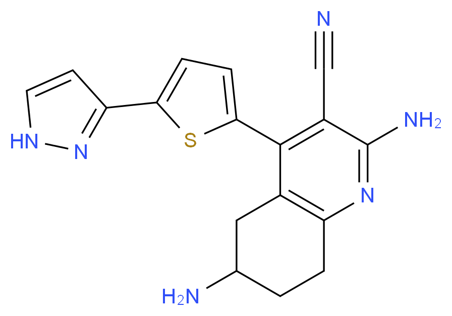 2,6-diamino-4-[5-(1H-pyrazol-3-yl)-2-thienyl]-5,6,7,8-tetrahydroquinoline-3-carbonitrile_分子结构_CAS_)