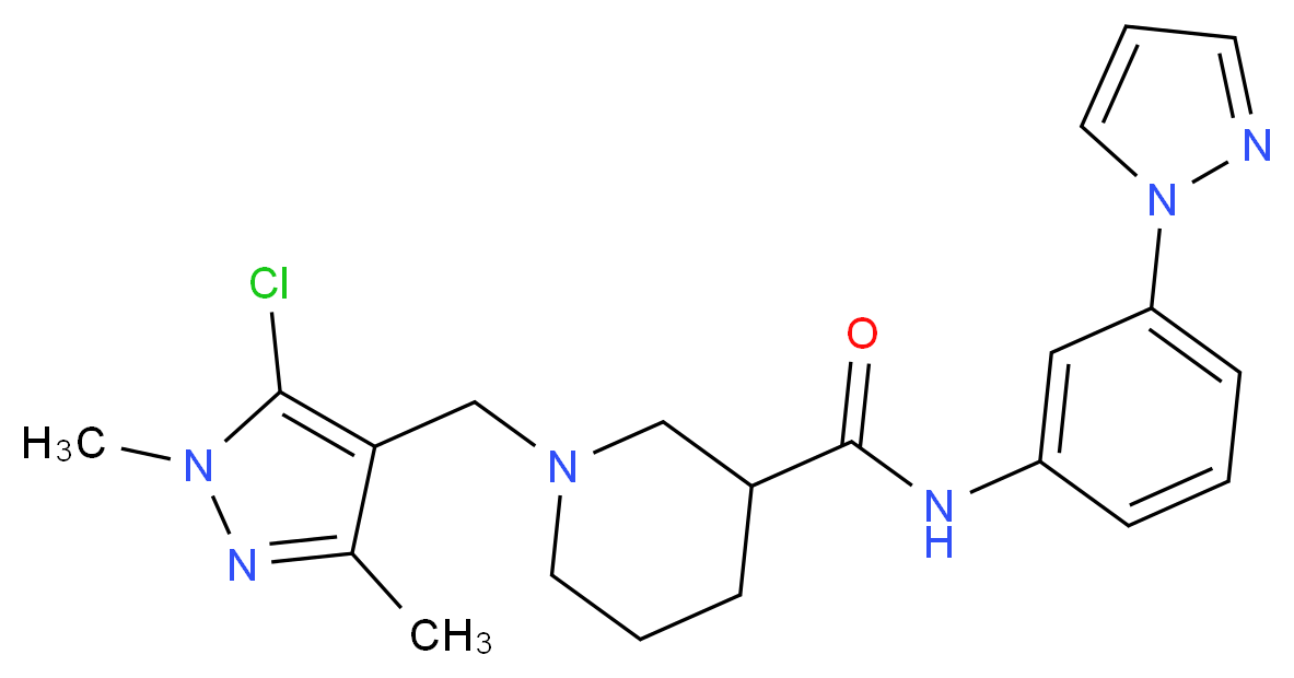 1-[(5-chloro-1,3-dimethyl-1H-pyrazol-4-yl)methyl]-N-[3-(1H-pyrazol-1-yl)phenyl]-3-piperidinecarboxamide_分子结构_CAS_)
