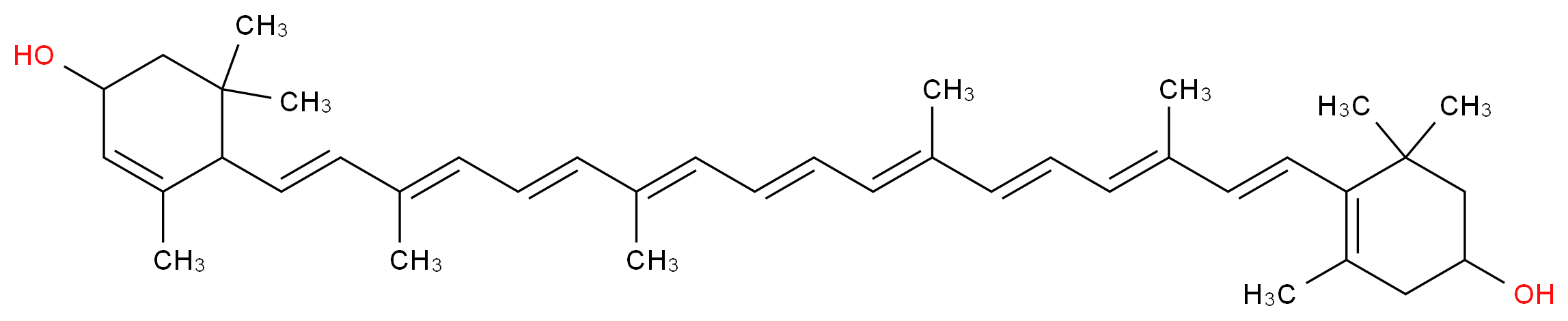 4-[18-(4-hydroxy-2,6,6-trimethylcyclohex-2-en-1-yl)-3,7,12,16-tetramethyloctadeca-1,3,5,7,9,11,13,15,17-nonaen-1-yl]-3,5,5-trimethylcyclohex-3-en-1-ol_分子结构_CAS_127-40-2